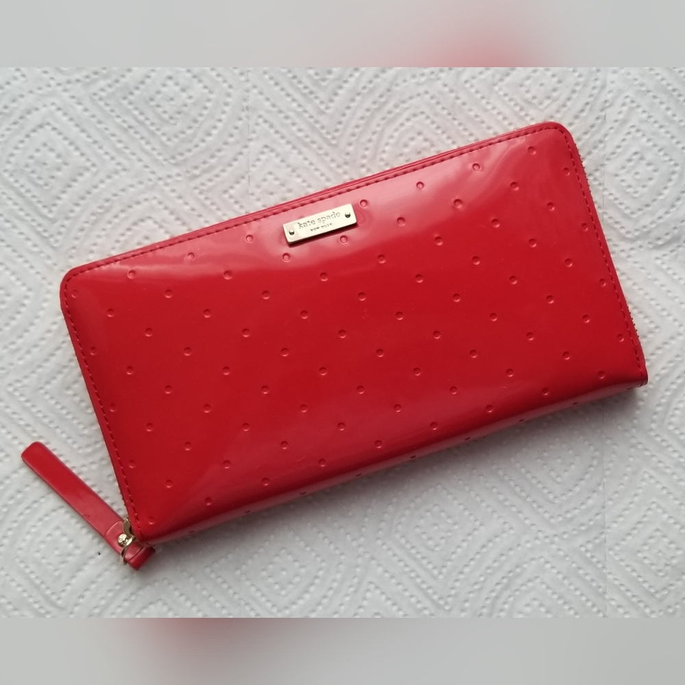 Kate Spade Larabee Dot Neda Leather Wallet; Fire Engine Red